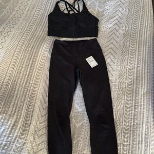 Nordstrom Women’s XS small cracked black leather workout set bra and leggings